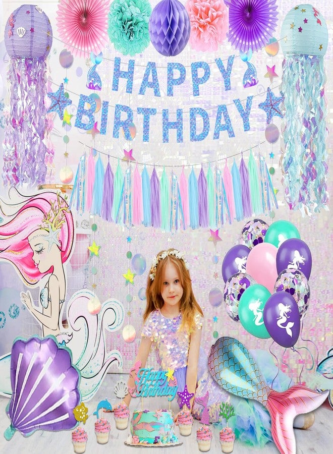 Bolake Mermaid Birthday Party Decorations - Theme Supplies Include Banner, Balloons, Paper Fans, Curtains, Sash, Headband for Cake and Party Decor - Image 5